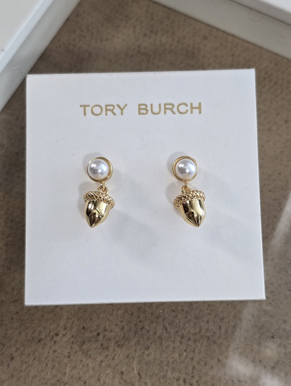Tory Burch Gold Acorn Pearl Drop Earrings